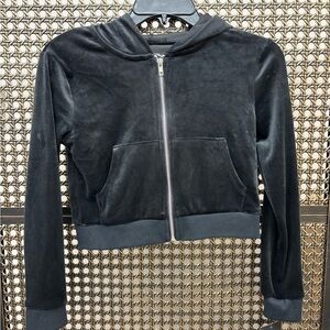 Girl’s size M black velvet zip-up jacket